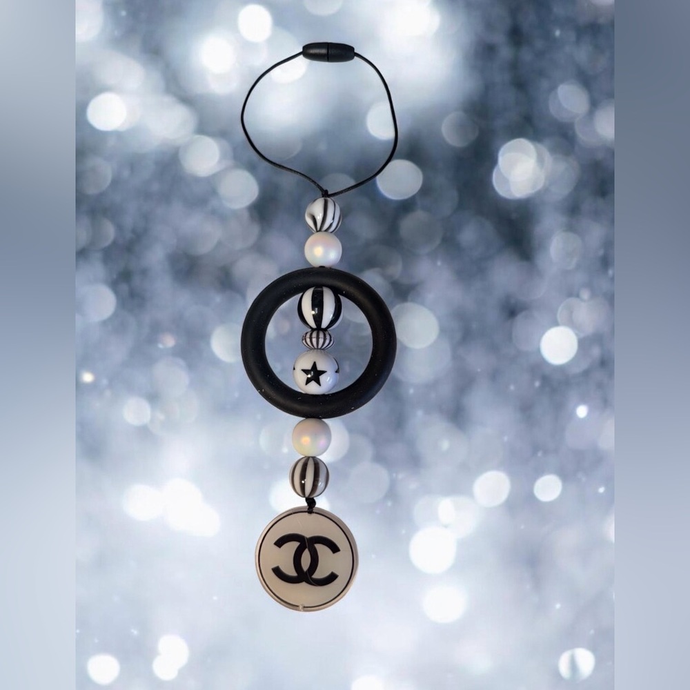 Handmade Chic Black and White Beaded Car Charm